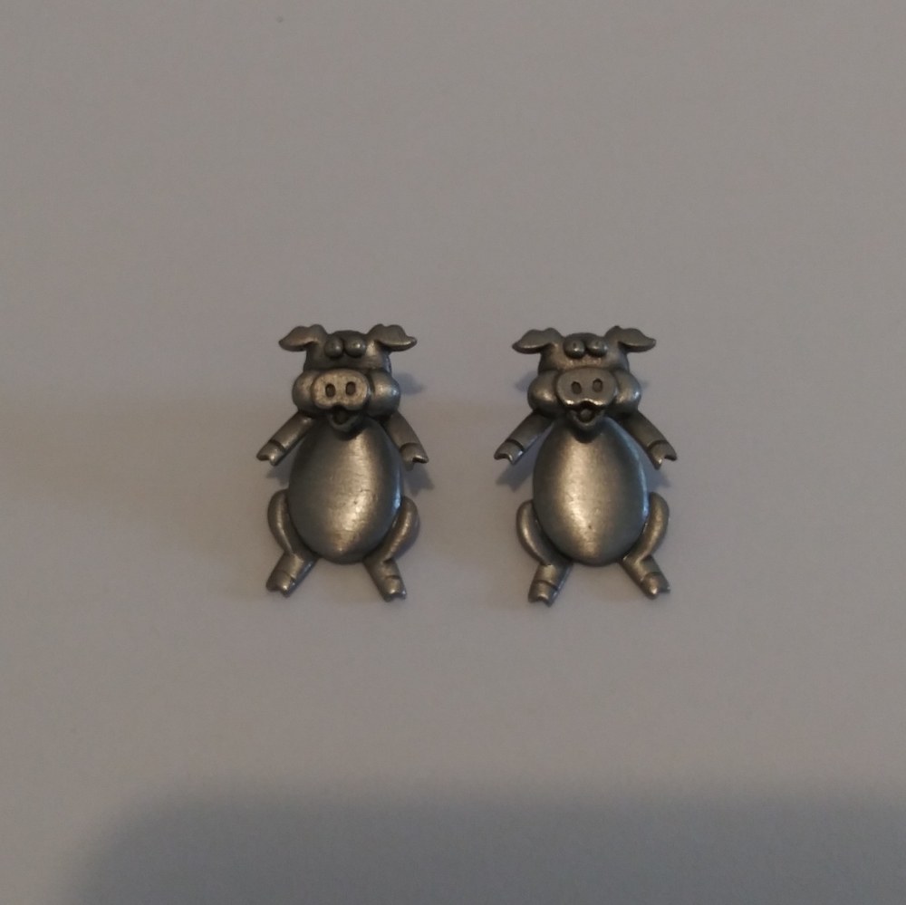 Vintage signed Moveable Head JJ Pig Earrings